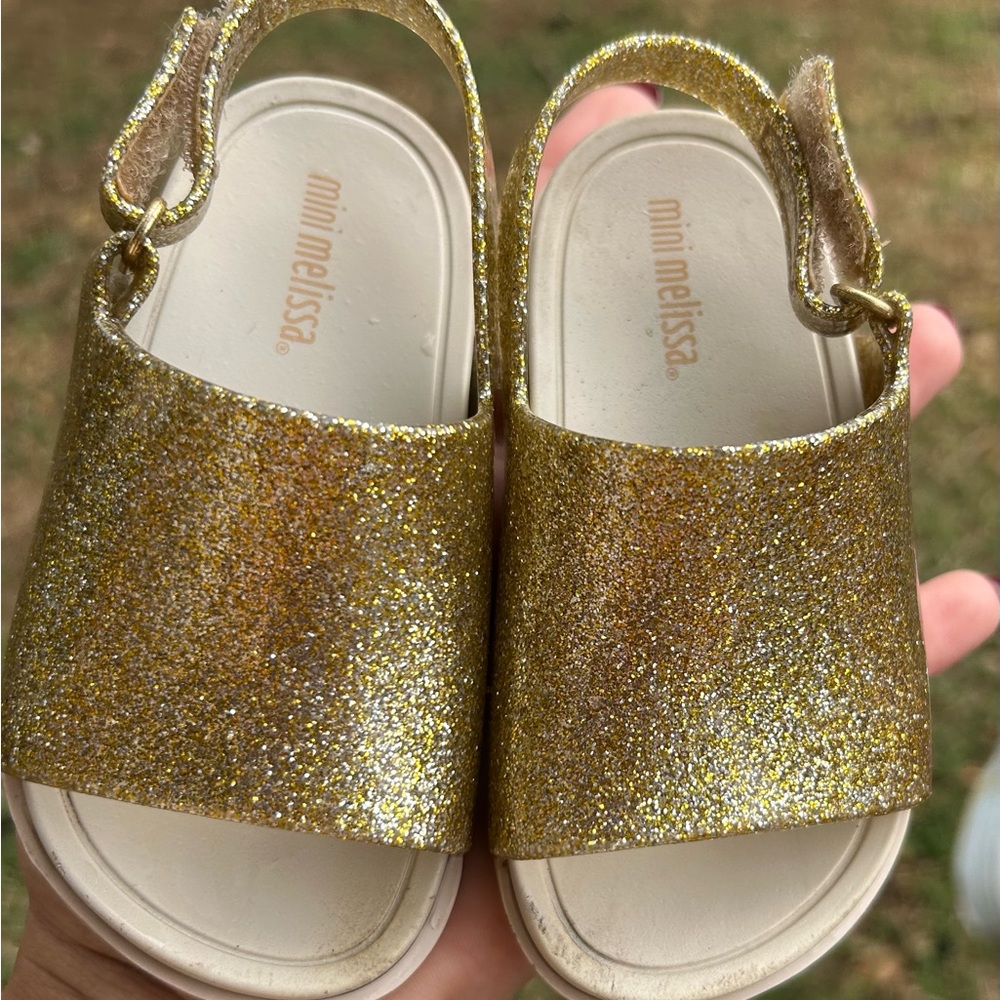 Melissa Gold Glitter Slide Sandals